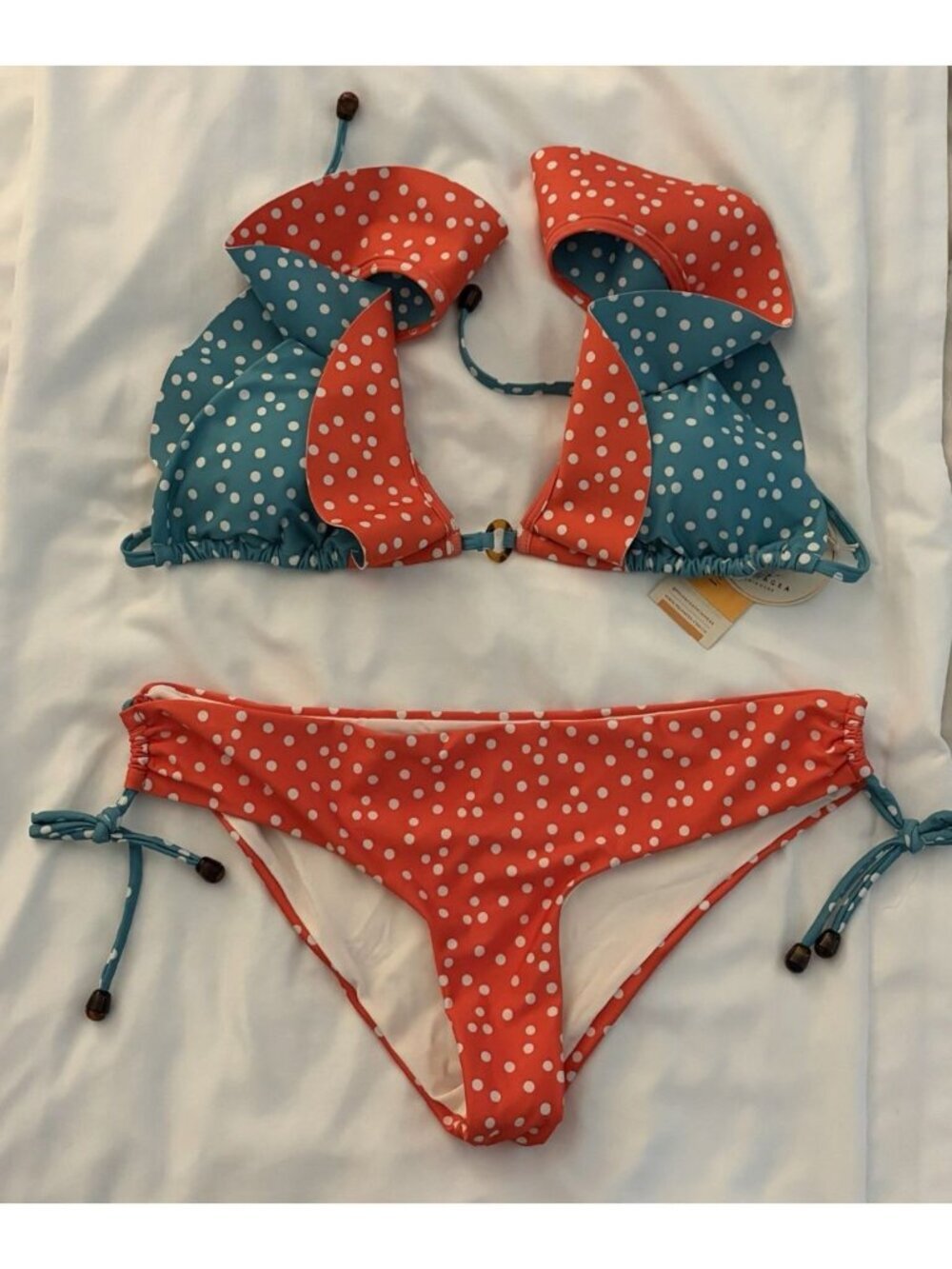 Anthropologie Palmacea Women’s Red And Blue Polka Dot Bikini L/XL New